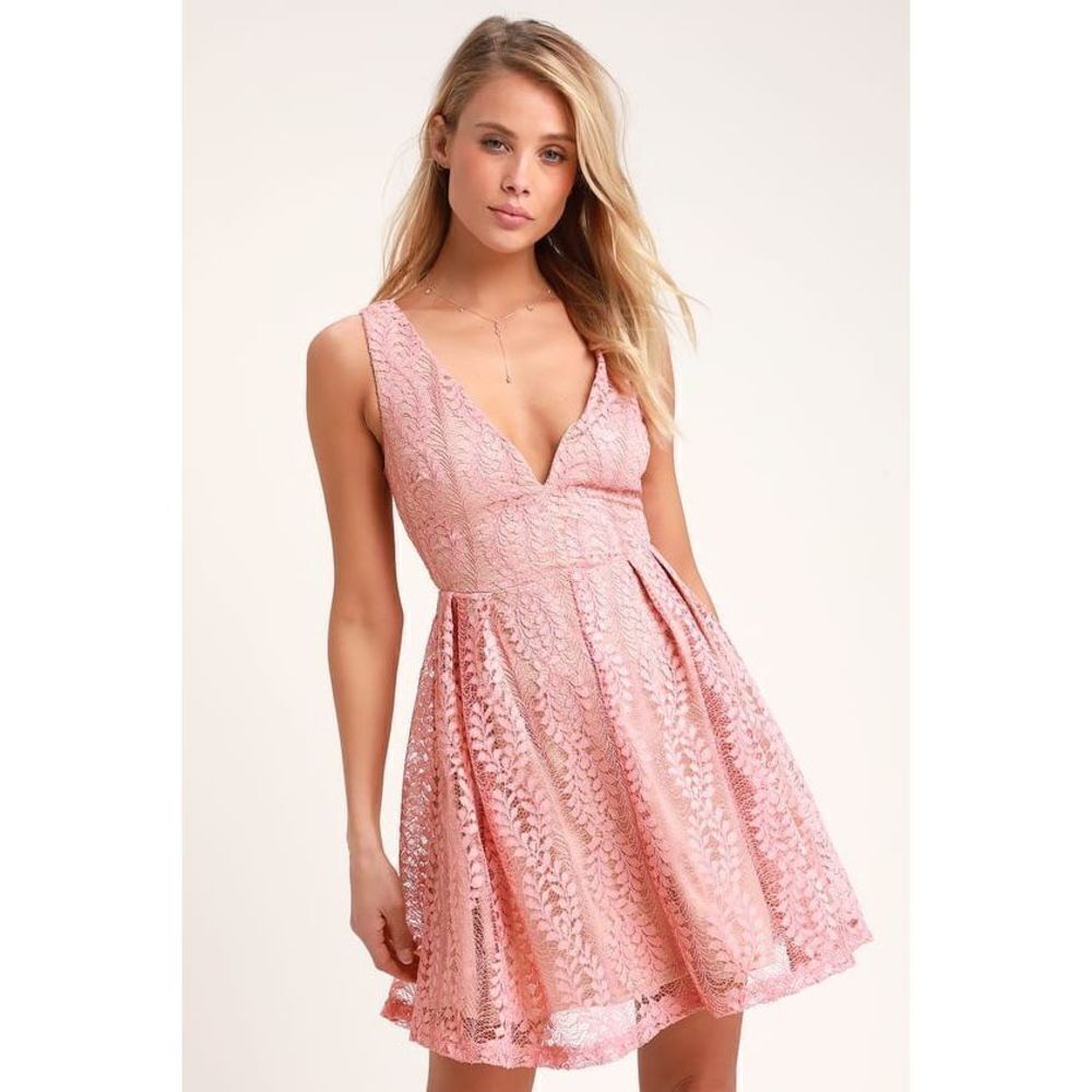 Lulus All‎ of My Heart Blush Pink Lace Skater Dress Size S